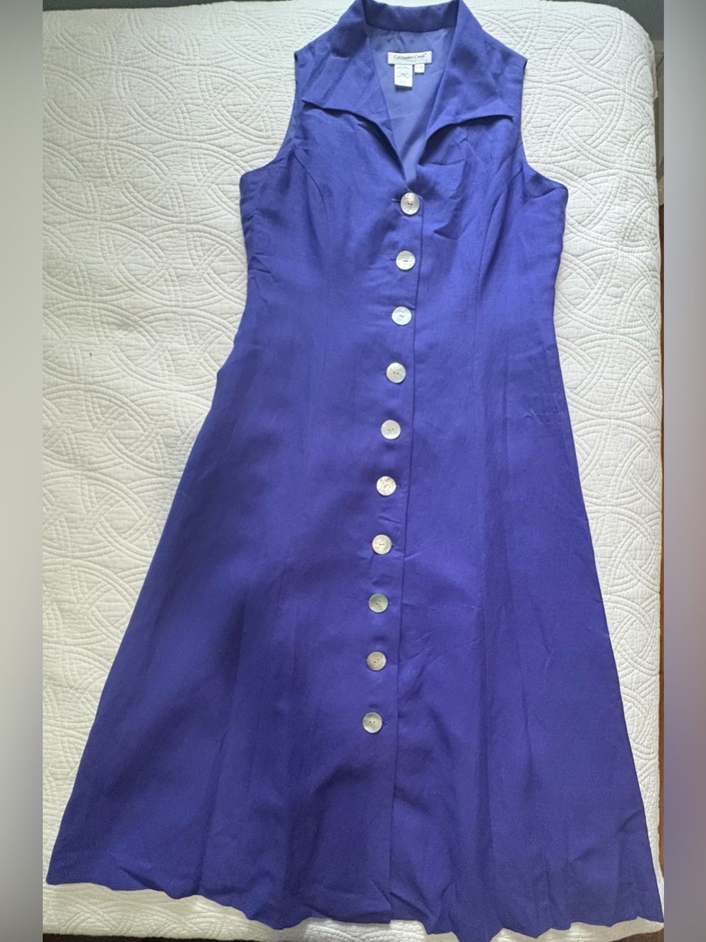Vintage Linen Dress 12 Petite Indigo Iridescent Button Front - Picture 2 of 15